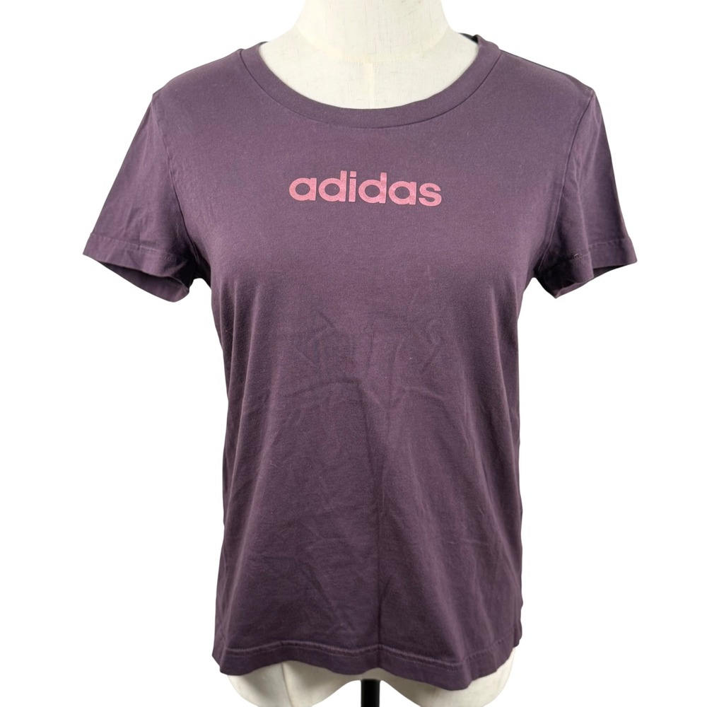 Adidas Womens M T-Shirt Purple GE1196 Short Sleeve Logo Crew Neck Sporty Gymwear